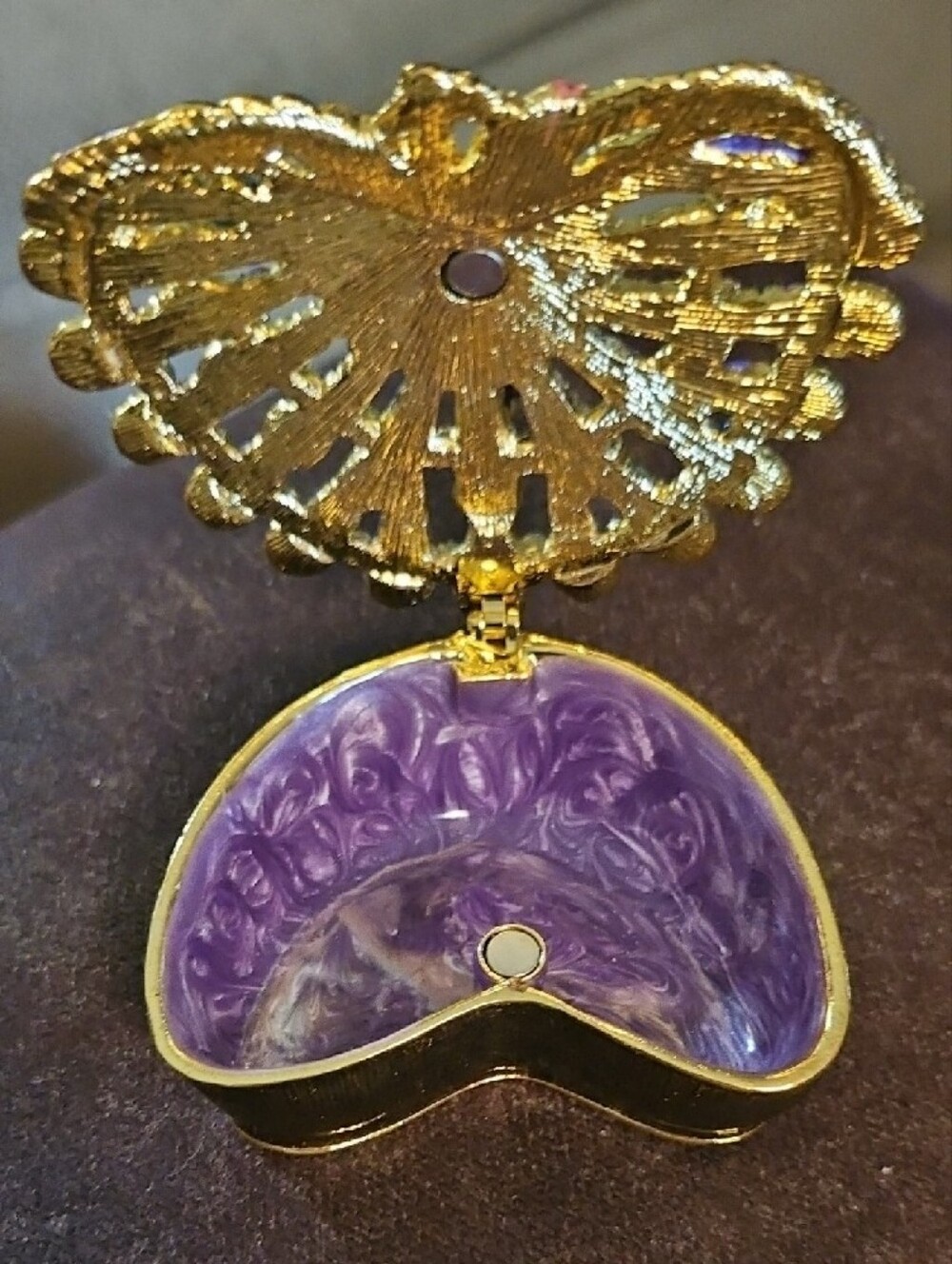 Enamel Peacock Trinket Box with Crystal Accents - Green, Purple & Gold - Picture 3 of 3